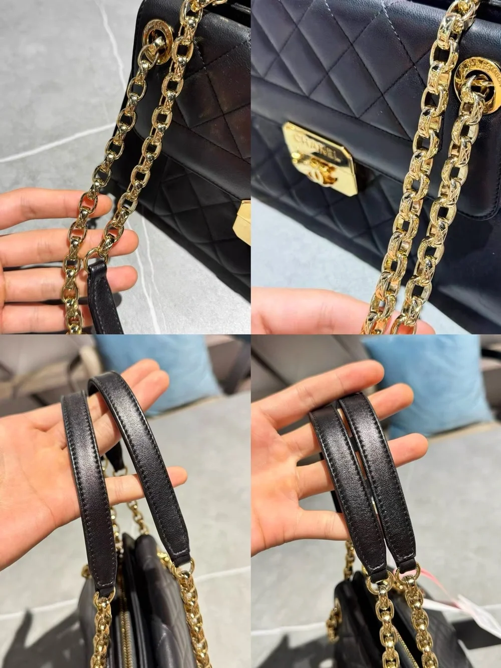 CHANEL Black Quilted Leather Shoulder Bag with Gold Hardware